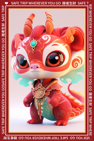 红色卡通龙地垫图案