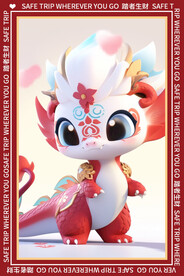 红白卡通龙地垫图案