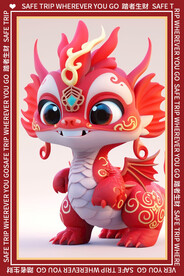 红色卡通龙地垫图案