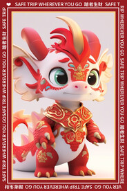 简约红色卡通龙地垫图案