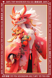 红色卡通龙地垫图案