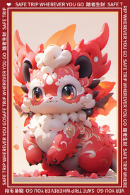 红色卡通龙地垫图案