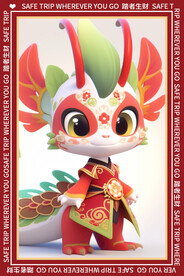 红色卡通龙地垫图案