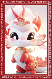 红色卡通可爱卡通龙地垫图案