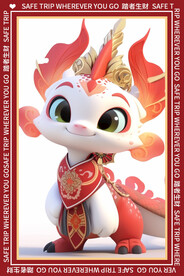 红色卡通龙地垫图案