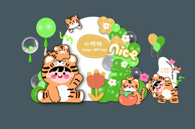 卡通老虎生日背景板
