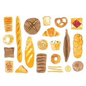 手帐贴纸面包系列插画