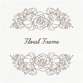 矢量线描花卉边框