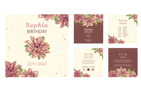 水彩手绘花卉生日卡素材