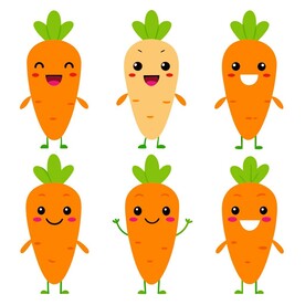 多个不同表情的卡通胡萝卜集合