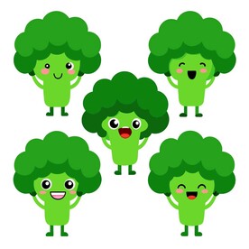 多个不同表情的卡通西兰花集合