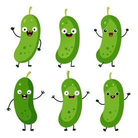 多个不同表情的卡通黄瓜集合