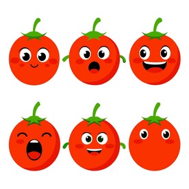 多个不同表情的卡通西红柿集合