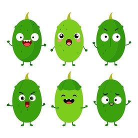 多个不同表情的卡通苦瓜集合