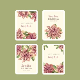 水彩手绘生日标签和徽章