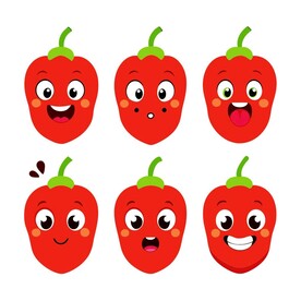 多个不同表情的卡通辣椒集合