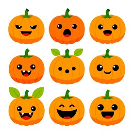 多个不同表情的卡通南瓜集合