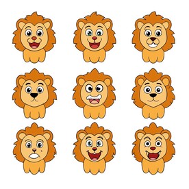 不同情绪状态的组合卡通狮子