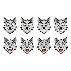 不同情绪状态的狼头像组合