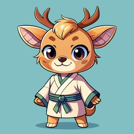 穿白色战斗服的拟人梅花鹿