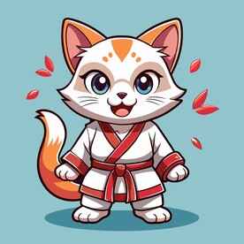 穿白色战斗服的拟人猫