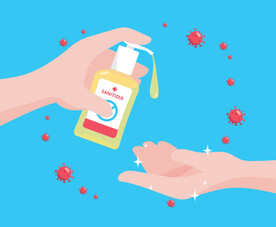 使用消毒剂的手
