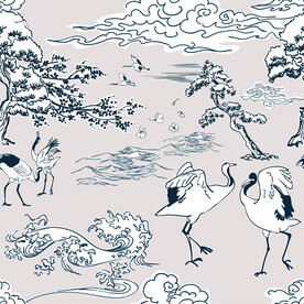 白云仙鹤国风素材四方连续图案