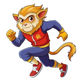 穿着运动服跑步的金丝猴