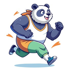 穿着运动服跑步的大熊猫