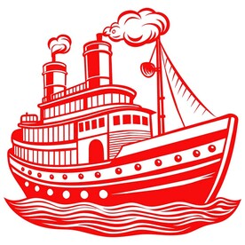 剪纸风格的轮船