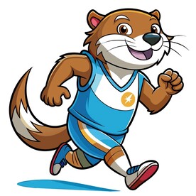 穿着运动服跑步的水獭