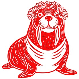 剪纸风格的海象