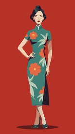 一个身穿芙蓉花花纹旗袍的18岁