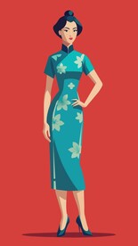 穿风铃花花纹的国风旗袍美女