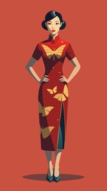 穿蚕蛾花纹的国风旗袍美女