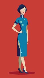 一个身穿勿忘我花纹旗袍的18岁