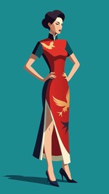 穿老鹰花纹的国风旗袍美女