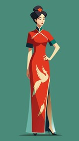 穿白鹳花纹的国风旗袍美女