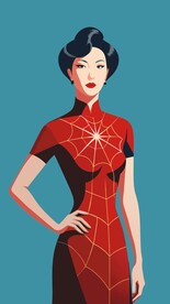 穿蜘蛛花纹的国风旗袍美女