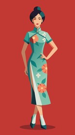 一个身穿牵牛花花纹旗袍的18岁