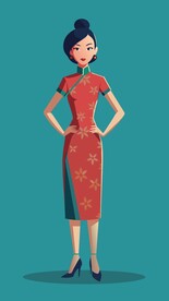 一个身穿茴香花花纹旗袍的18岁