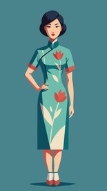 一个身穿郁金香花纹旗袍的18岁