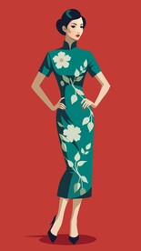 穿梨花花纹的国风旗袍美女