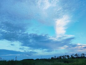 白云蓝天下草地