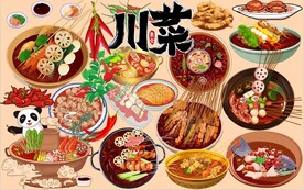 川菜美食餐饮PSD背景墙模板