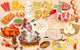 美食陪你过新年PSD餐饮背景墙