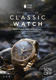 时尚奢侈品手表折扣海报