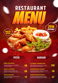 薯条炸鸡快餐美食价目表