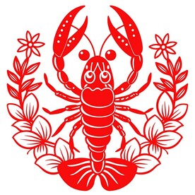 剪纸风格的龙虾