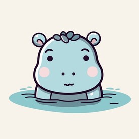 有趣河马卡通儿童插画